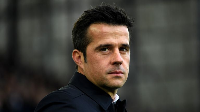 Marco Silva, Manager of Everton looks on during the Premier League match between Everton FC and Cardiff City at Goodison Park