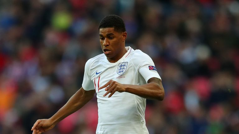 Marcus Rashford in action during the UEFA Nations League, Group A4 match between England and Croatia