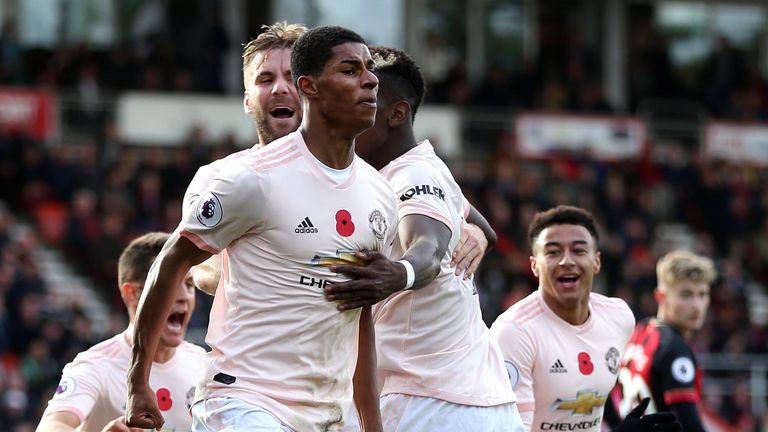 Marcus Rashford celebrates his late winner