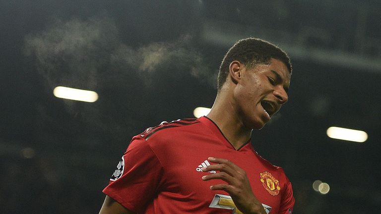 Marcus Rashford reacts to missing a chance against Young Boys