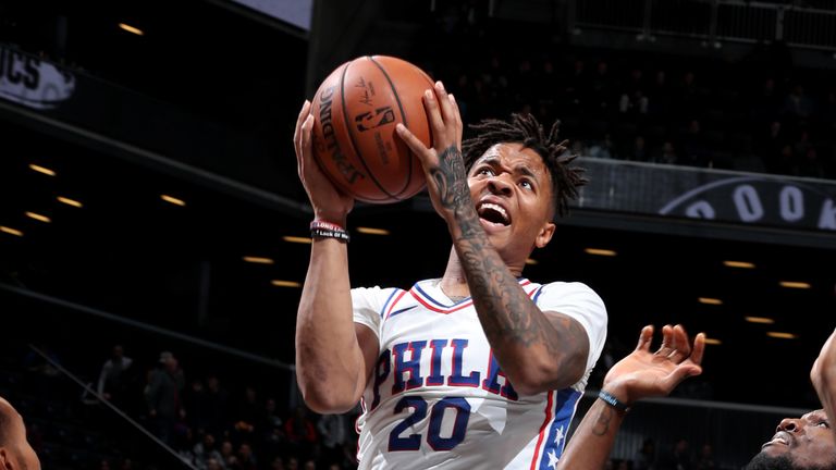 Philadelphia 76ers shooting guard Markelle Fultz with the lay-up against the Brooklyn Nets