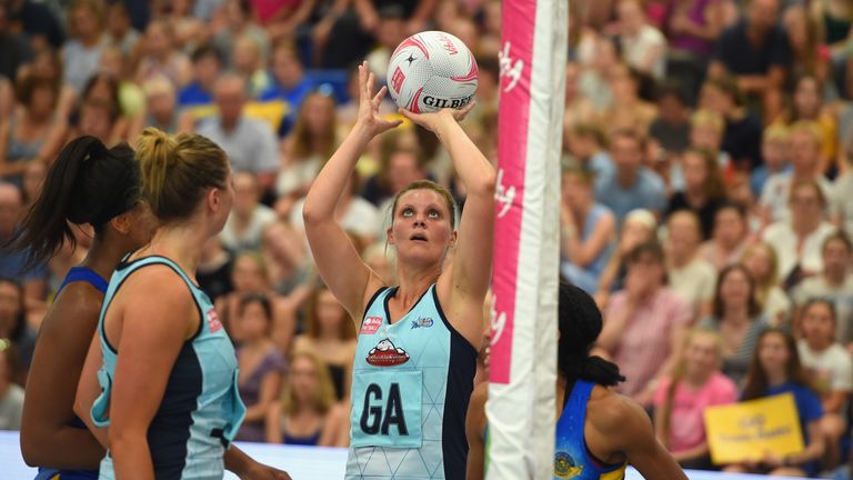 BATH, ENGLAND - MAY 07:  xxxx of Team Bath is challenged by xxxx of  Severn Stars during the Vitality Superleague match between Team Bath and Severn Stars at University of Bath Sports Training Village on May 7, 2018 in Bath, England.  (Photo by Tony Marshall/Getty Images)