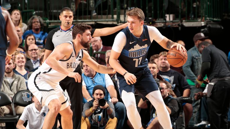 Luka Doncic #77 of the Dallas Mavericks handles the ball during the game against the Brooklyn Nets on November 21, 2018 at the American Airlines Center in Dallas, Texas. 