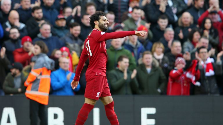Mohamed Salah celebrates after scoring the opener