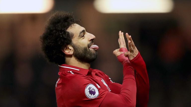 Mohamed Salah celebrates his goal against Watford