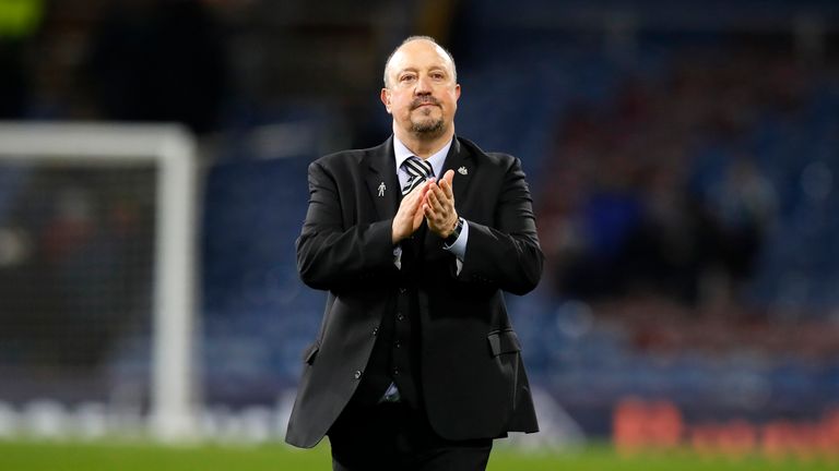 Newcastle manager Rafael Benitez applauds after the victory at Burnley