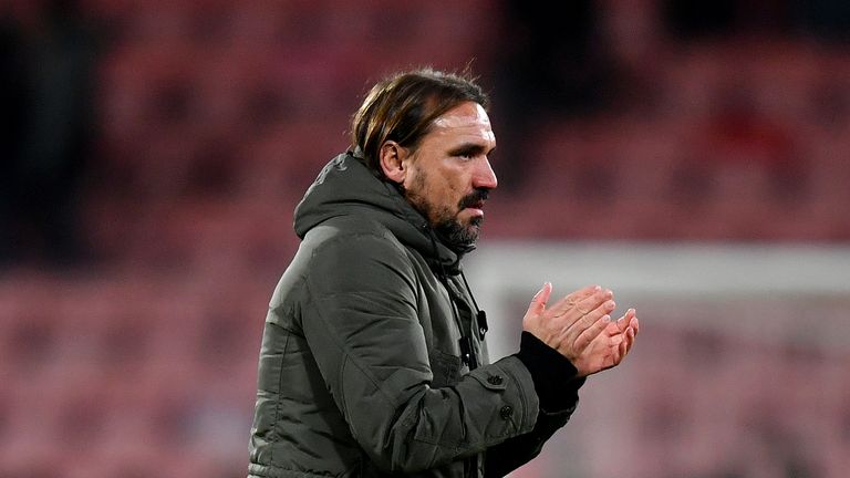 Daniel Farke, Manager of Norwich City applauds fans after the Carabao Cup Fourth Round match between AFC Bournemouth and Norwich City at Vitality Stadium on October 30, 2018 in Bournemouth, England.