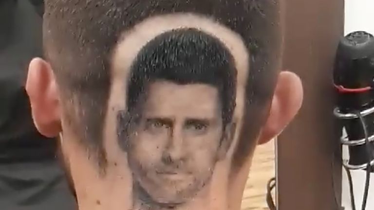 A tennis fan had this image of Novak Djokovic shaved into the back of his head by a barber in Serbia (credit: Mario Hvala)
