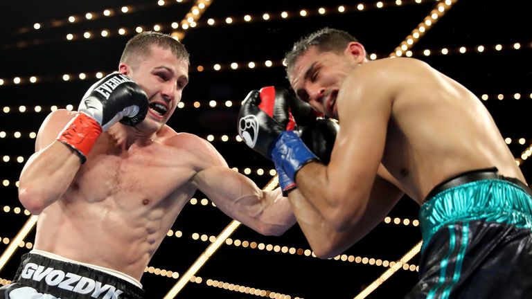 Oleksandr Gvozdyk punches Mehdi Amar during their WBC interim light heavyweight title fight.at The Theatre at Madison Square Garden on March 17, 2018 in New York City.  (Photo by Abbie Parr/Getty Images)