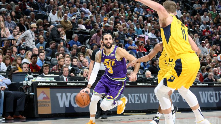 Ricky Rubio #3 of the Utah Jazz handles the ball against the Indiana Pacers on November 26, 2018 at vivint.SmartHome Arena in Salt Lake City, Utah.