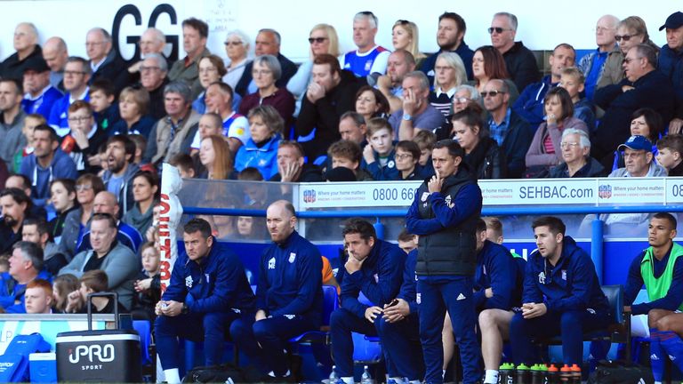 Paul Hurst on the sidelines during his final game in charge of Ipswich Town against QPR