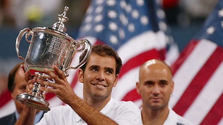 Pete Sampras after beating Andre Agassi in the 2002 US Open