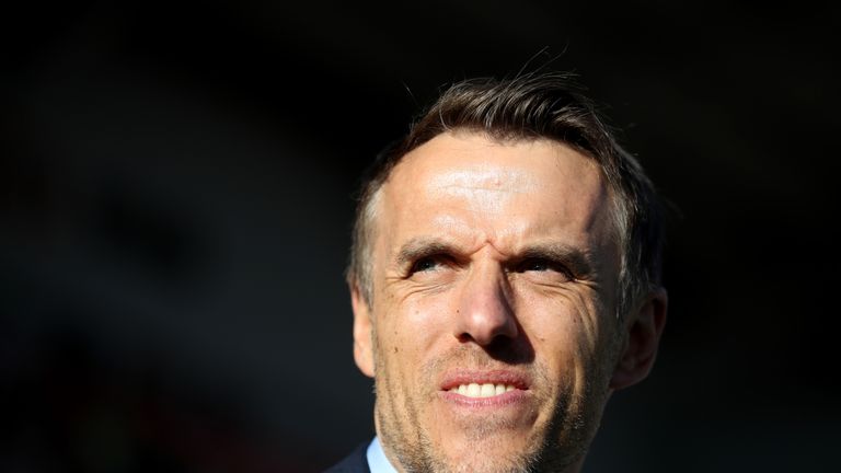 England Women manager Phil Neville during an international Friendly match at the New York Stadium