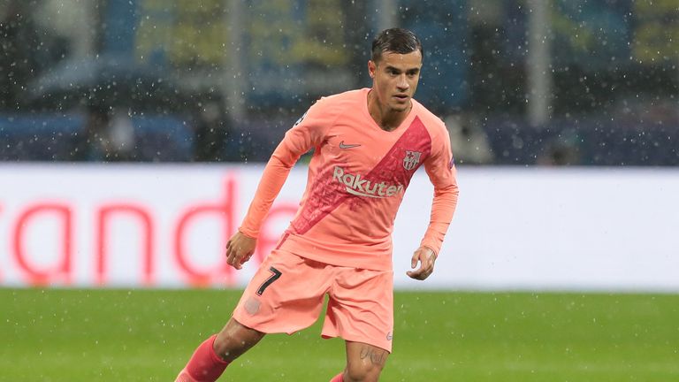 during the Group B match of the UEFA Champions League between FC Internazionale and FC Barcelona at San Siro Stadium on November 6, 2018 in Milan, Italy.