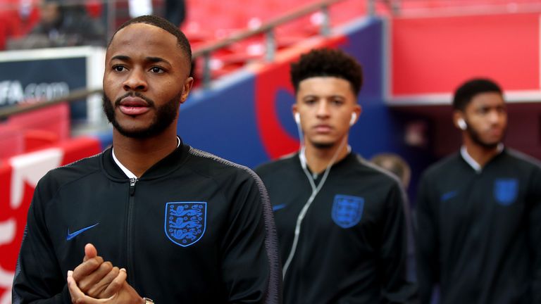 England's Raheem Sterling and Jadon Sancho before the UEFA Nations League, Group A4 match against Croatia