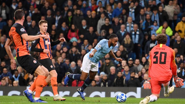  during the Group F match of the UEFA Champions League between Manchester City and FC Shakhtar Donetsk at Etihad Stadium on November 7, 2018 in Manchester, United Kingdom.