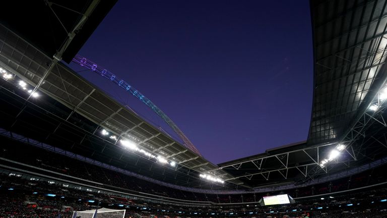 Rainbow arch under the lights during the Premier League match between Tottenham Hotspur and West Bromwich Albion at Wembley Stadium on November 25, 2017 in London, England.