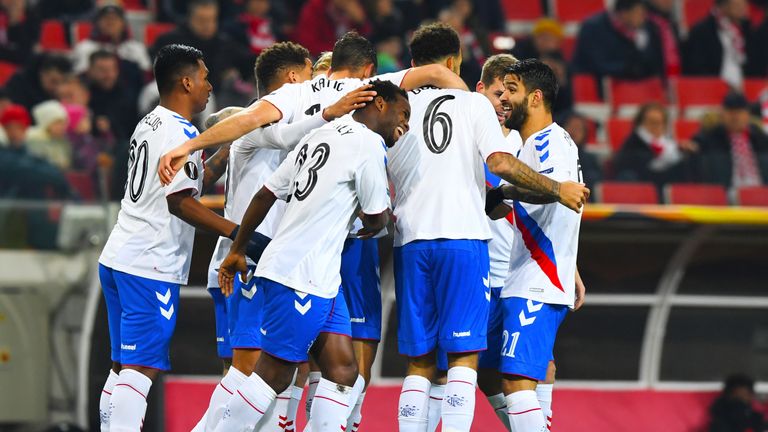 08/11/18 EUROPA LEAGUE.SPARTAK MOSCOW vs RANGERS.MOSCOW - RUSSIA.Rangers Celebrates the opening goal to make it 1-0.