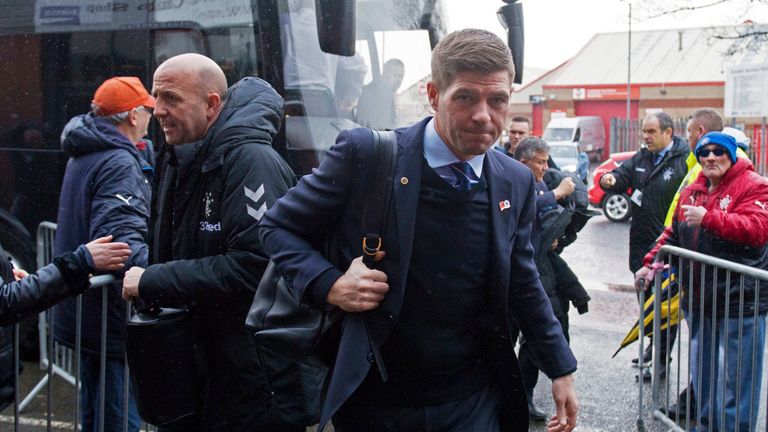 Rangers manager Steven Gerrard arrives at the Simple Digital Arena for the game against St Mirren