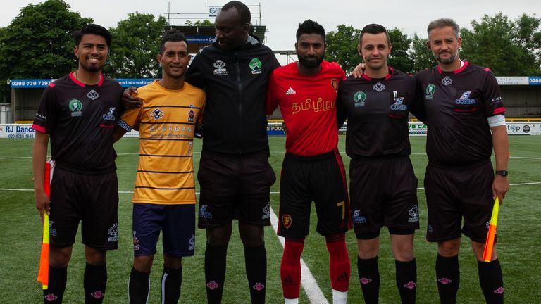 During May and June 2018 CONIFA Football World Cup in London. Thursday 6th June 12:00 pm at Sutton FC  played for places 13th-16th Tamil Eelam and Tuvalu teams. Raymond Mashamba, referee