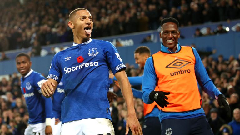 Richarlison celebrates after Everton's 3-1 win over Brighton in the Premier League