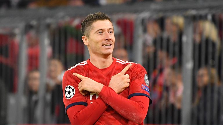 Robert Lewandowski during the UEFA Champions League Group E match of the  between FC Bayern Muenchen and AEK Athens at Fussball Arena Muenchen on November 7, 2018 in Munich, Germany.