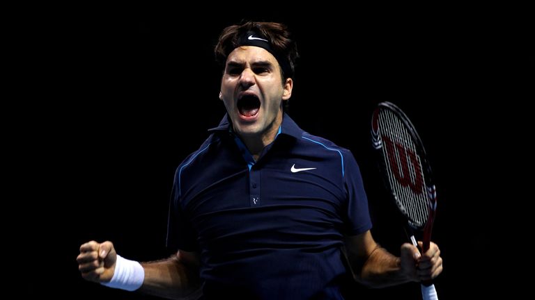 Roger Federer of Switzerland celebrates his victory during the men's final singles match against Jo-Wilfried Tsonga of France during the Barclays ATP World Tour Finals at the O2 Arena on November 27, 2011 in London, England.