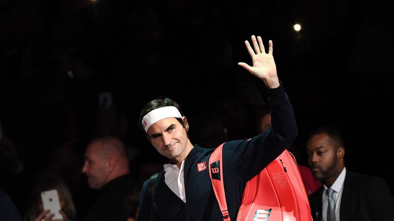 Roger Federer arrives prior to his men's singles semi-final tennis match against Serbia's Novak Djokovic, on day six of the ATP World Tour Masters 1000 - Rolex Paris Masters - indoor tennis tournament at The AccorHotels Arena in Paris, on November 3, 2018.