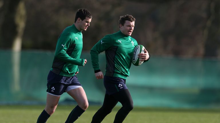 Johnny Sexton and Brian Driscoll during Ireland training in 2014