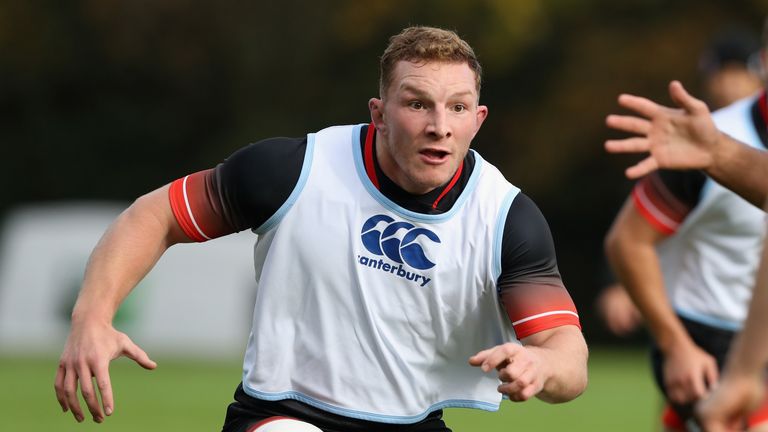 Sam Underhill during an England training session