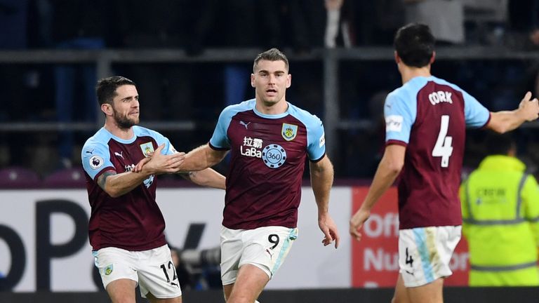 Sam Vokes celebrates after scoring for Burnley against Newcastle