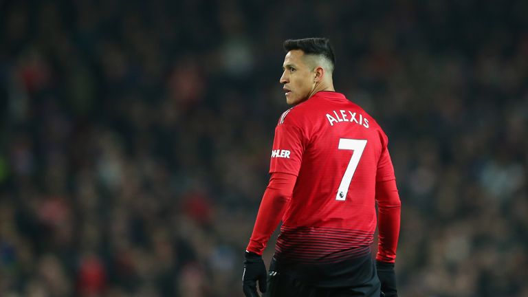 Alexis Sanchez of Manchester United looks on during the Premier League match between Manchester United and Crystal Palace at Old Trafford 