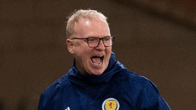 Scotland manager Alex McLeish celebrates James Forrest's second goal against Israel