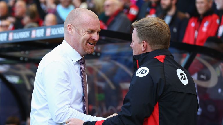Sean Dyche and Eddie Howe during the Premier League match between AFC Bournemouth and Burnley at Vitality Stadium on May 13, 2017 in Bournemouth, England.