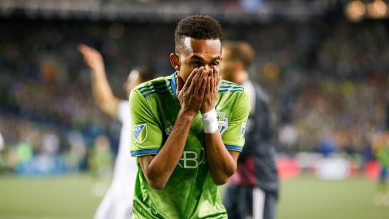 Nov 8, 2018; Seattle, WA, USA; Seattle Sounders FC forward Handwalla Bwana (70) reacts after missing a goal opportunity against the Portland Timbers during overtime at CenturyLink Field. Mandatory Credit: Joe Nicholson-USA TODAY Sports