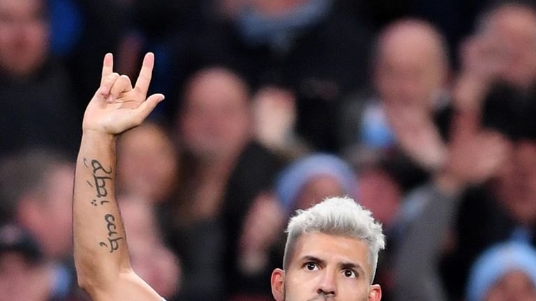 Sergio Aguero celebrates his goal