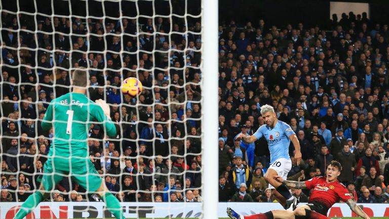 Sergio Aguero scores Manchester City's second goal