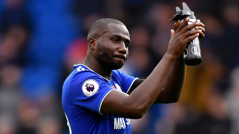 Sol Bamba of Cardiff City applauds fans after the Premier League match between Cardiff City and Brighton & Hove Albion at the Cardiff City Stadium on November 10, 2018 in Cardiff, United Kingdom. 