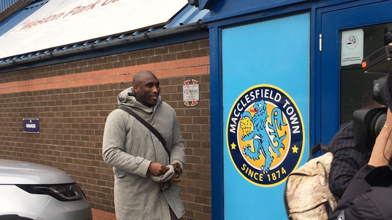 Sol Campbell arrives at Macclesfield on Tuesday morning