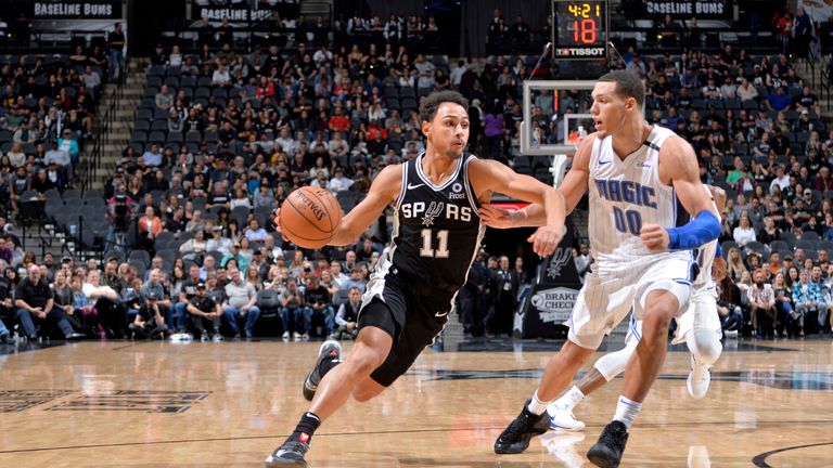 SAN ANTONIO, TX - NOVEMBER 4: Bryn Forbes #11 of the San Antonio Spurs handles the ball against the Orlando Magic on November 4, 2018 at the AT&T Center in San Antonio, Texas. NOTE TO USER: User expressly acknowledges and agrees that, by downloading and/or using this photograph, user is consenting to the terms and conditions of the Getty Images License Agreement. Mandatory Copyright Notice: Copyright 2018 NBAE (Photos by Mark Sobhani/NBAE via Getty Images)