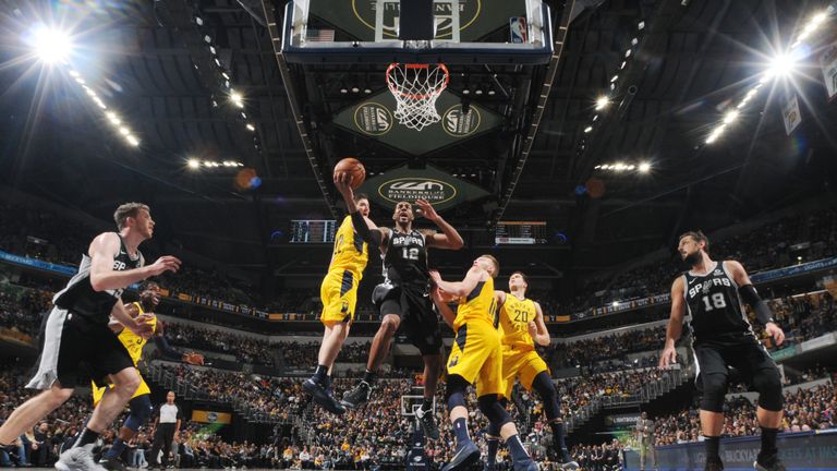  LaMarcus Aldridge #12 of the San Antonio Spurs shoots the ball against the Indiana Pacers on November 23, 2018 at Bankers Life Fieldhouse in Indianapolis, Indiana