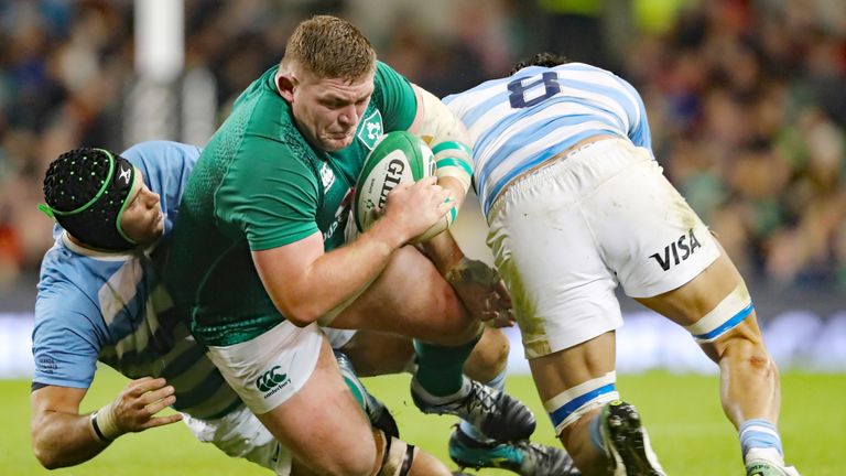 Ireland's Tadhg Furlong and Argentina's Javier Ortega Desio during the Autumn International match. 10 november 2018