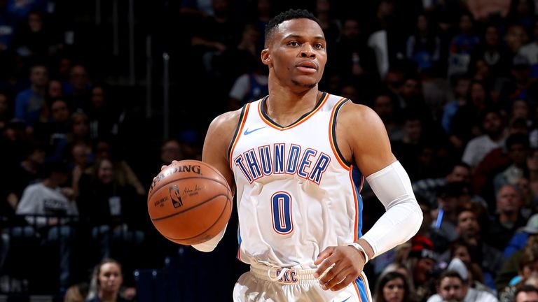 Russell Westbrook #0 of the Oklahoma City Thunder handles the ball against the Charlotte Hornets on November 23, 2018 at Chesapeake Energy Arena in Oklahoma City, Oklahoma. 