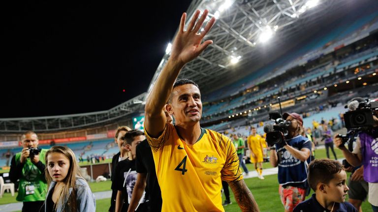 Tim Cahill waves to fans after his retirement from international football