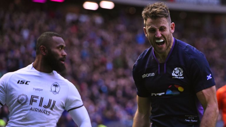 Scotland's Tommy Seymour crossed for three tries against Fiji