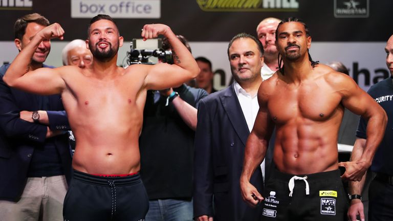   during the Weigh in ahead of the Heavyweight fight between Tony Bellew and David Haye at O2 Indigo on May 4, 2018 in London, England.