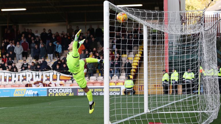 MOTHERWELL, SCOTLAND - OCTOBER 06: Trevor Carson of Motherwell is beaten by Keaghan Jacobs of Livingston's free kick during the Ladbrokes Scottish Premiership match between Motherwell and Livingston at Fir Park Stadium on October 6, 2018 in Motherwell, Scotland. (Photo by Ian MacNicol/Getty Images)