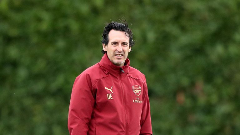 Arsenal head coach Unai Emery during a training session at London Colney