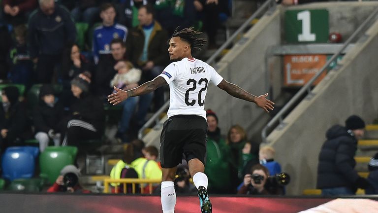Valentino Lazaro celebrates his late winner for Austria