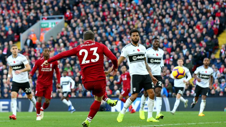 Xherdan Shaqiri doubles Liverpool's lead at Anfield